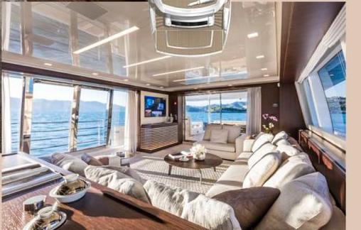 The yacht's upper deck lounge seating
